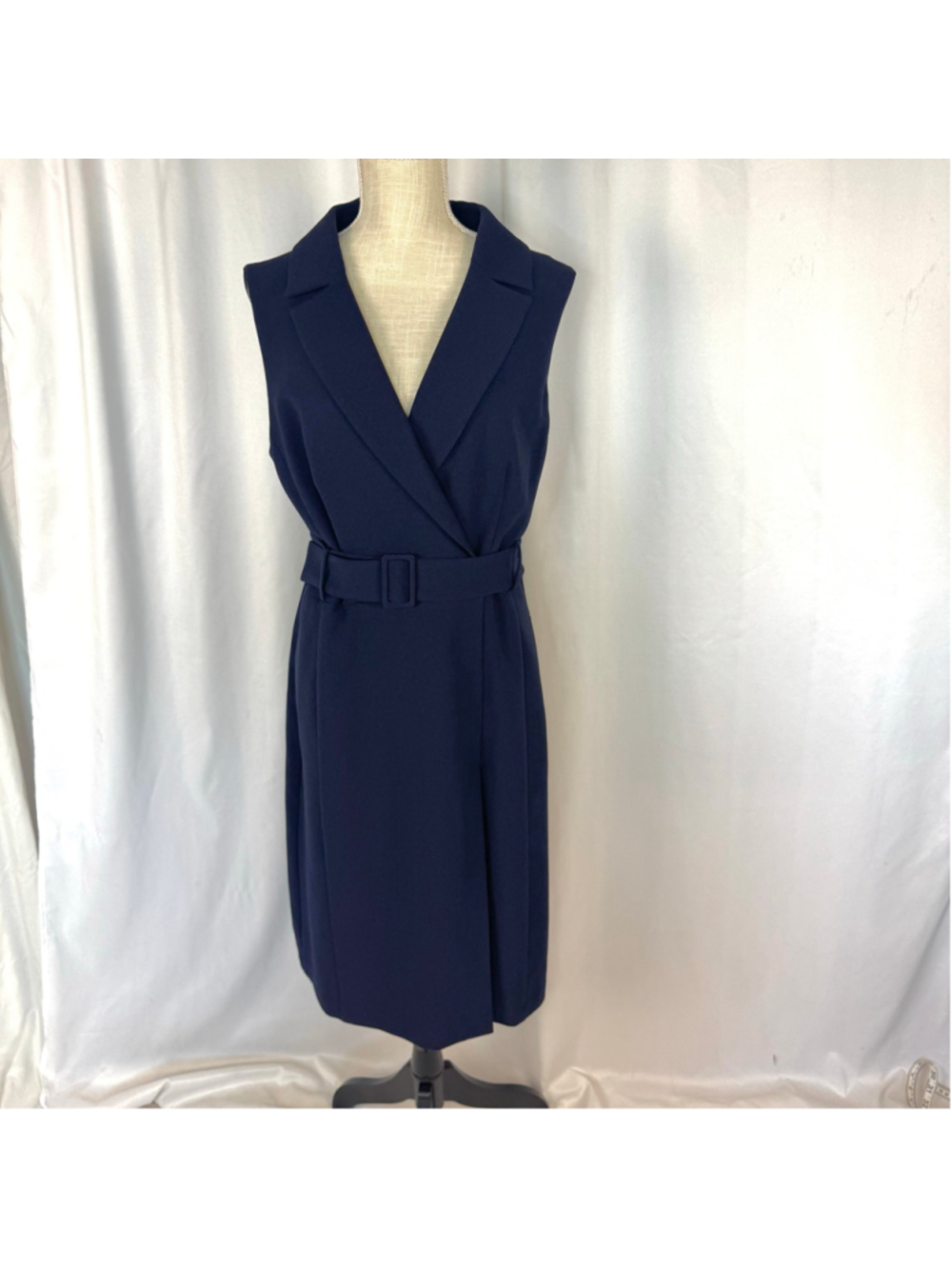 1901 Belted Faux Wrap Career Dress Navy Women’s 10 Professional Polished